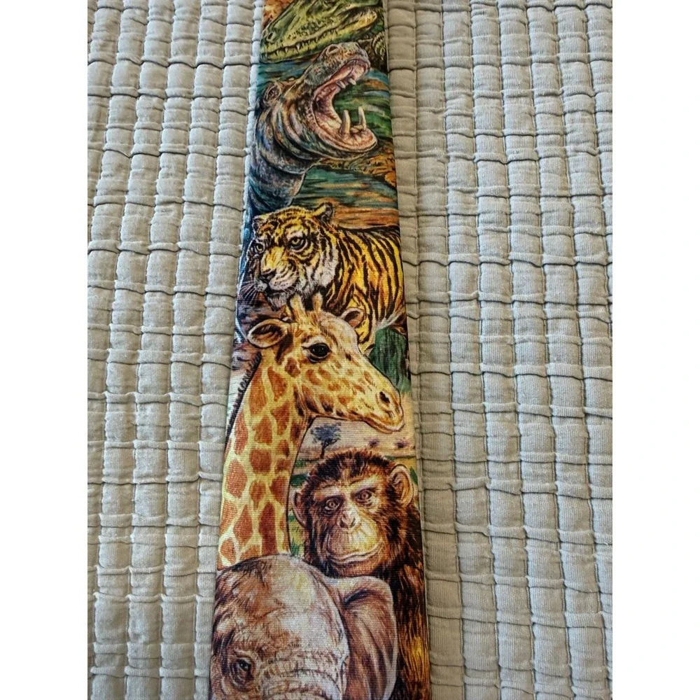 Ralph Marlin Vintage Safari Animal Print Necktie Multi Color Jungle Wildlife USA